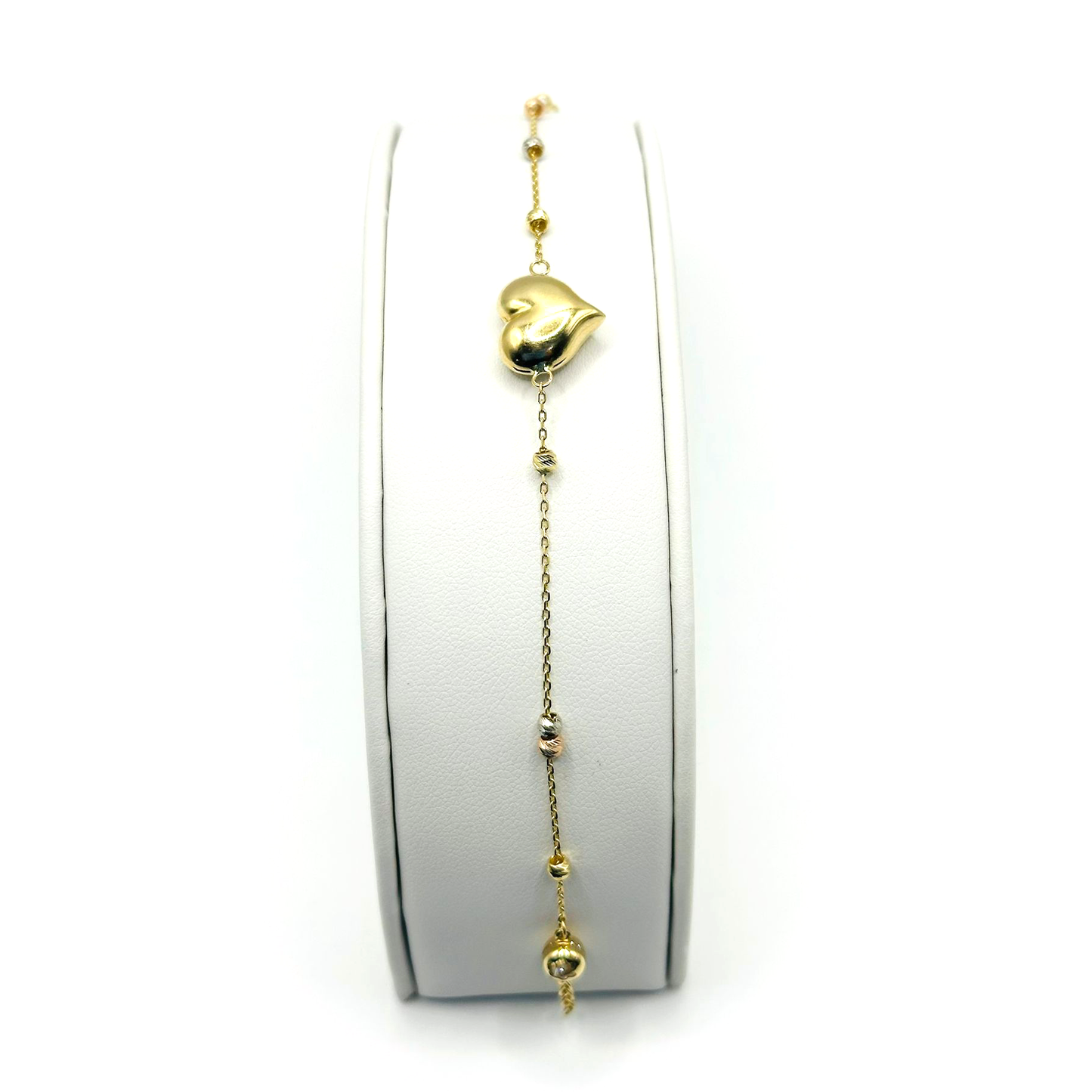 Puffy Heart with Beads Bracelet in 14K Gold