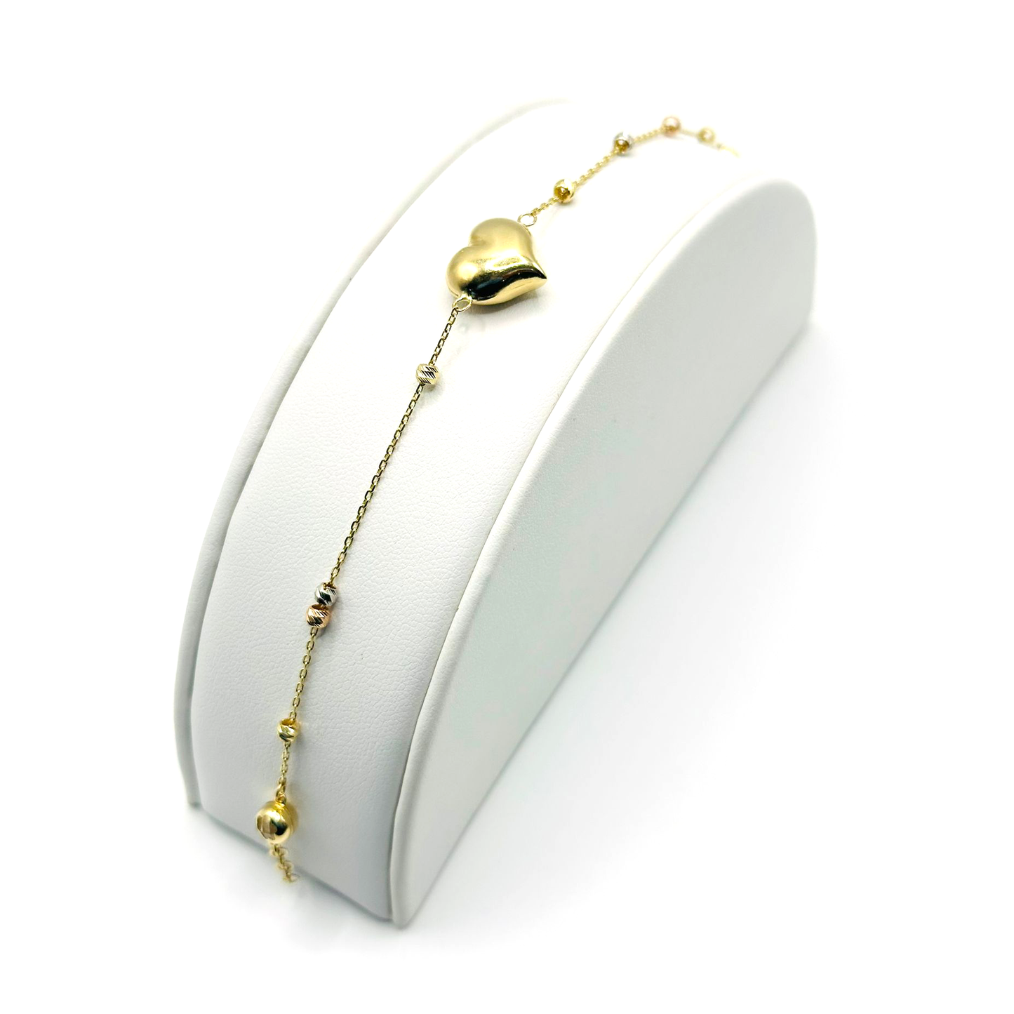 Puffy Heart with Beads Bracelet in 14K Gold