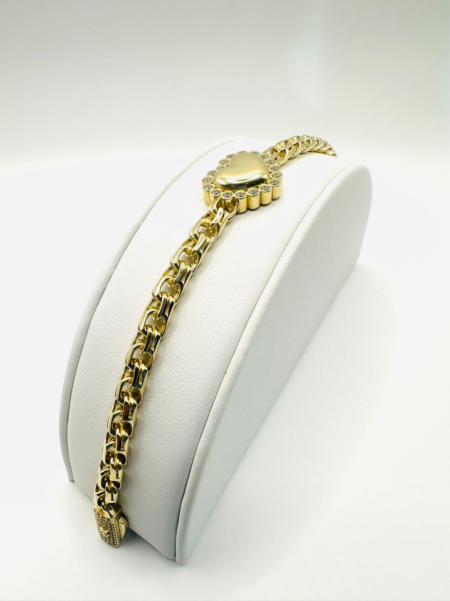 Puffy Heart Bracelet in 14K Gold with CZ