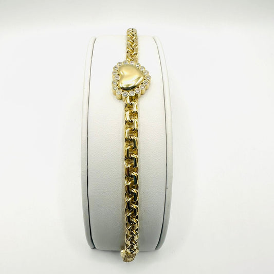Puffy Heart Bracelet in 14K Gold with CZ