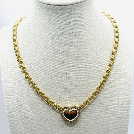 Designer Choker with Heart Pendant in 10K  and CZ - No.2