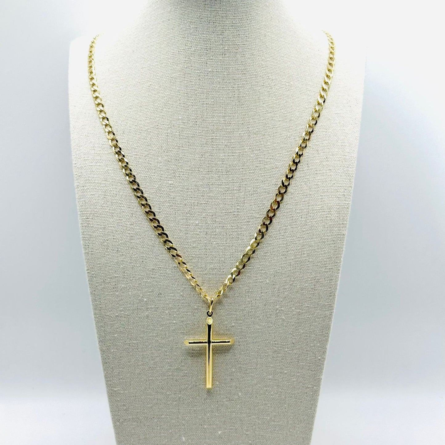 Bright Cut Chain with Stylized Cross Pendant in 10K Gold - No.4