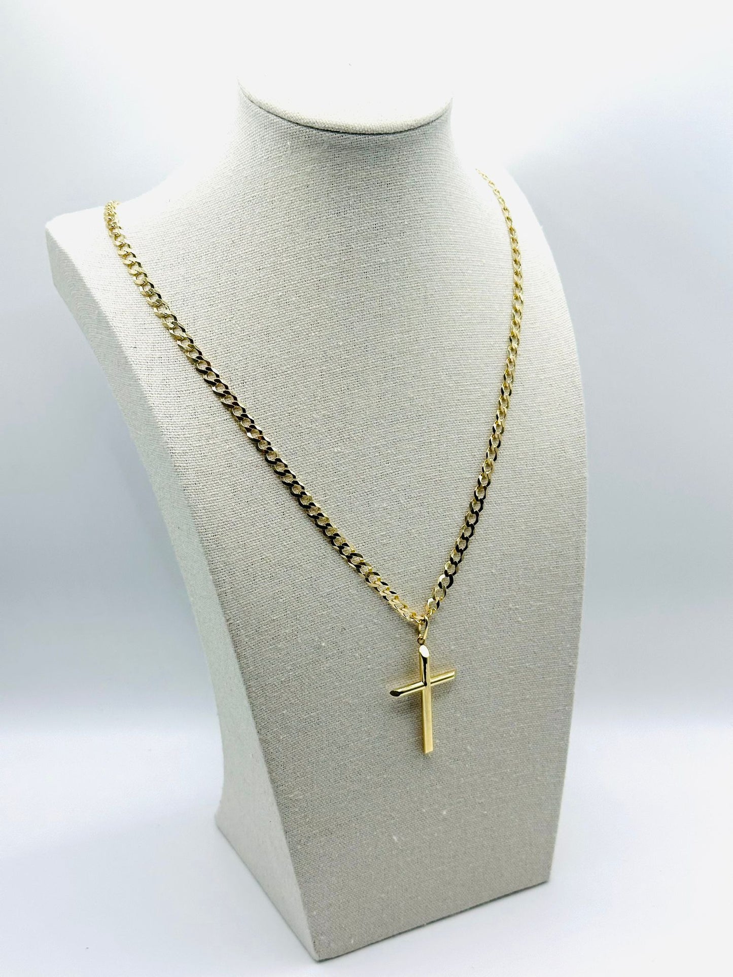 Bright Cut Chain with Stylized Cross Pendant in 10K Gold - No.4