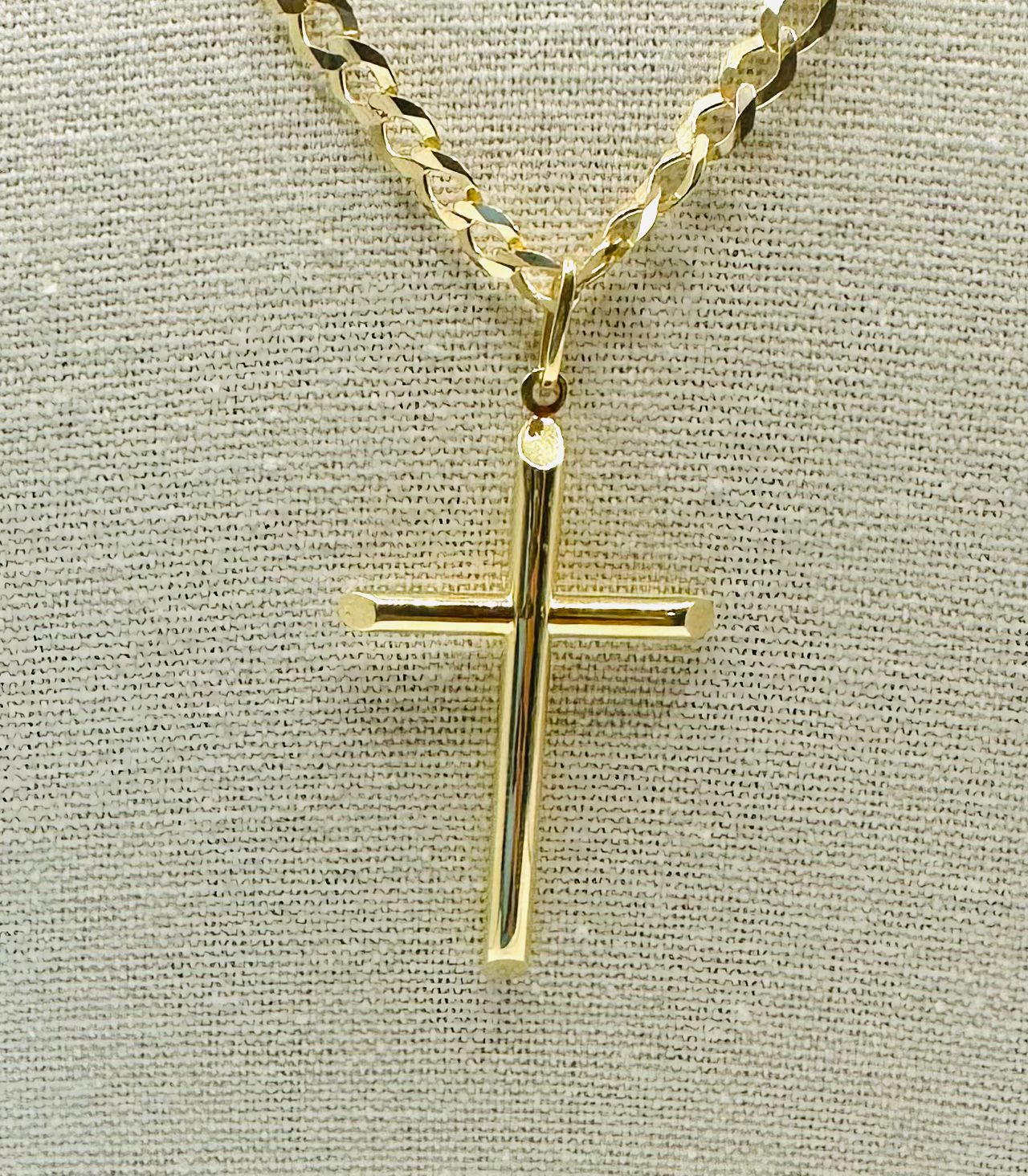 Bright Cut Chain with Stylized Cross Pendant in 10K Gold - No.4