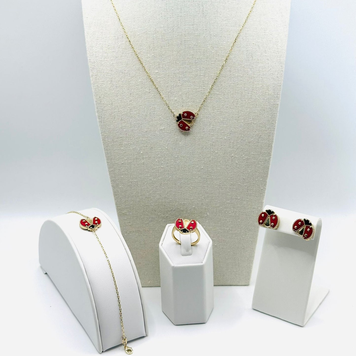 Lady Bug Jewelry Set in 14K Gold and Enamel