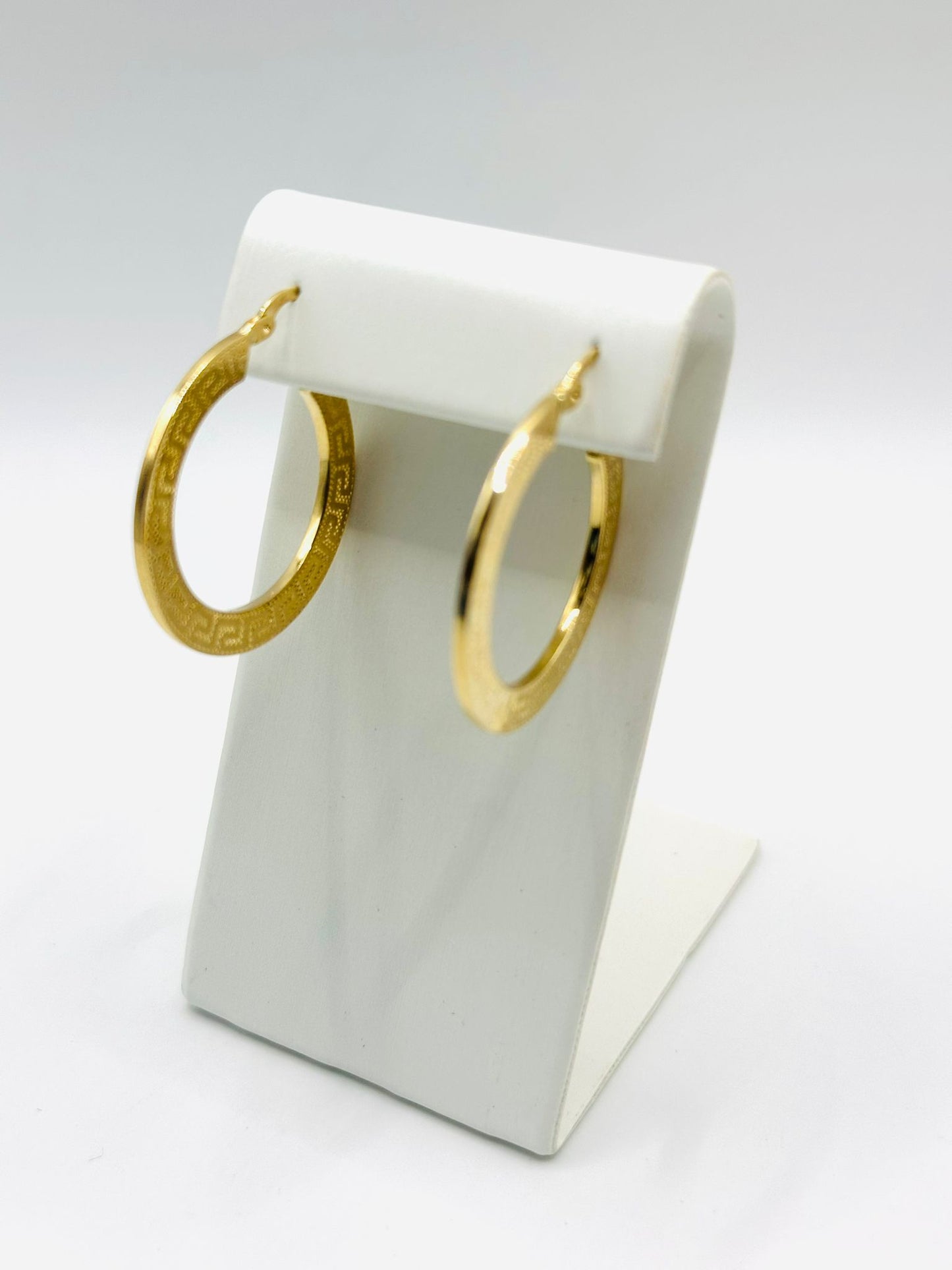 Designer Greek Pattern Women's Hoop Earrings in 10K Gold