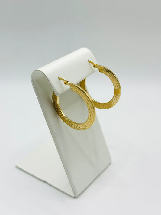 Designer Greek Pattern Women's Hoop Earrings in 10K Gold