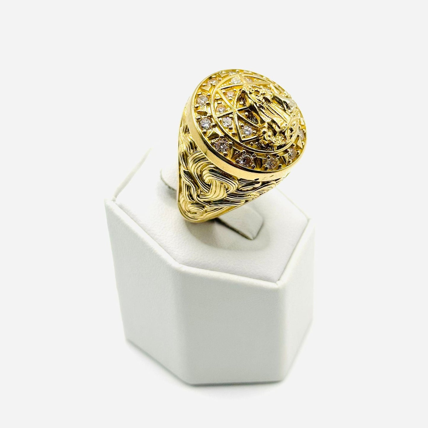 Roseta Men's Ring with Virgin of Charity in 14K Gold