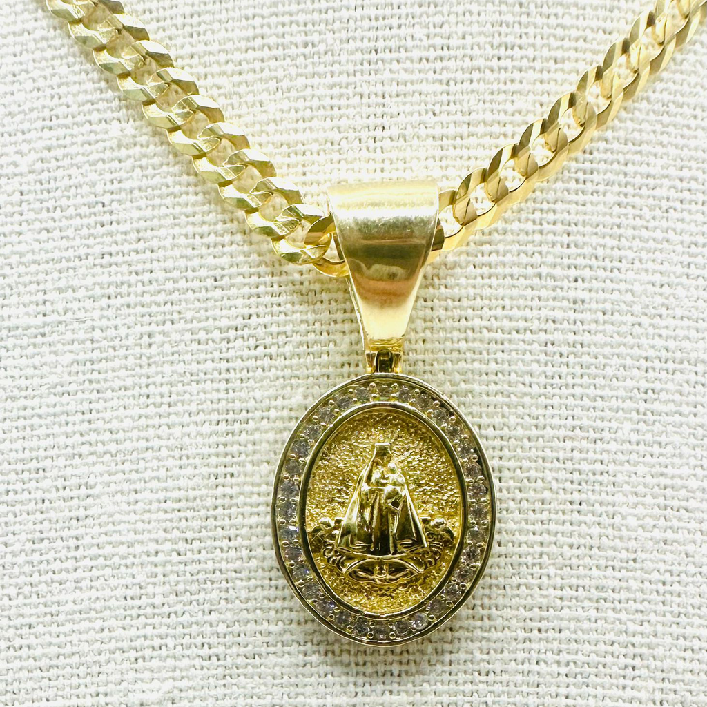 Bright Cut Chain with Charity Virgin Pendant in 10K Gold