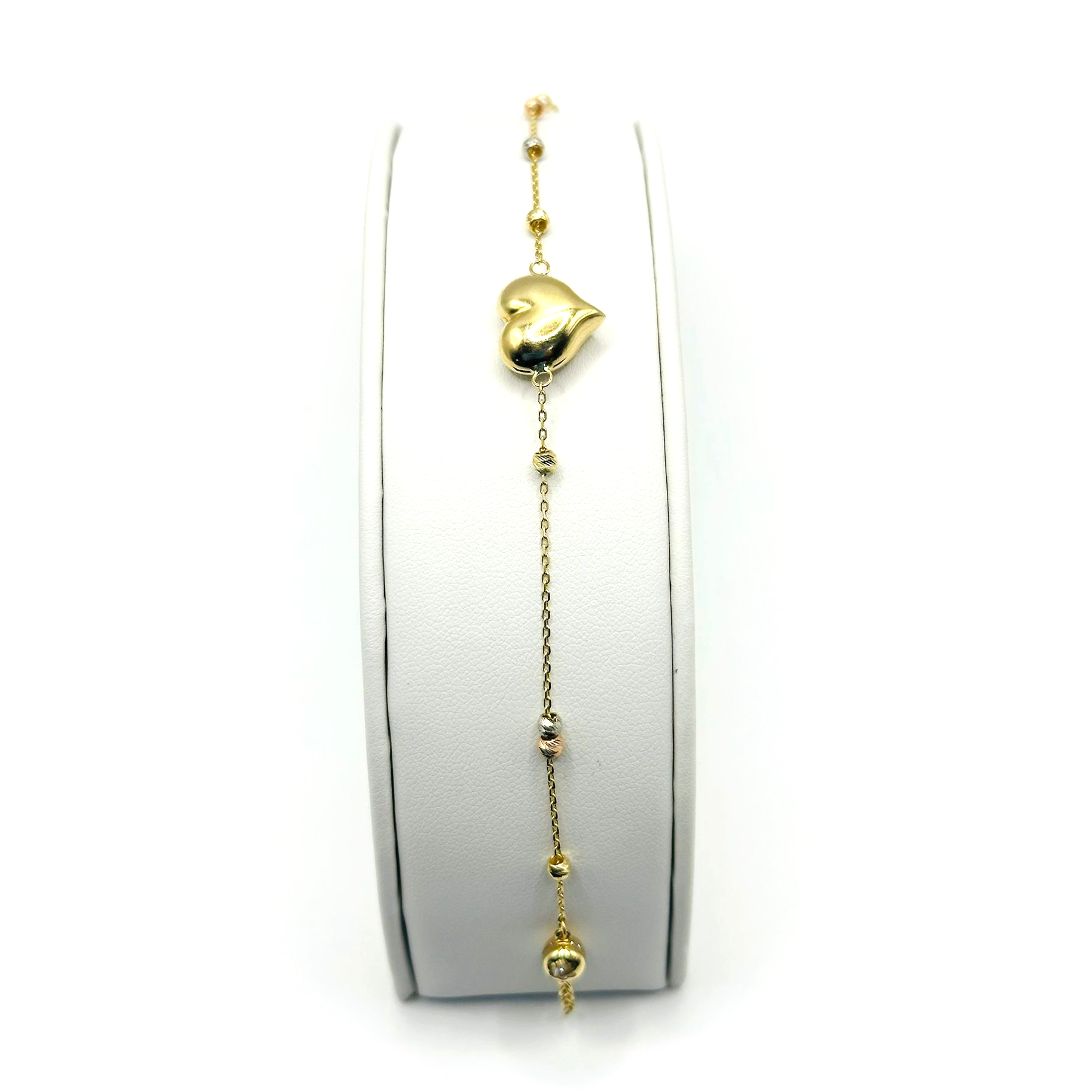 Puffy Heart with Beads Bracelet in 14K Gold