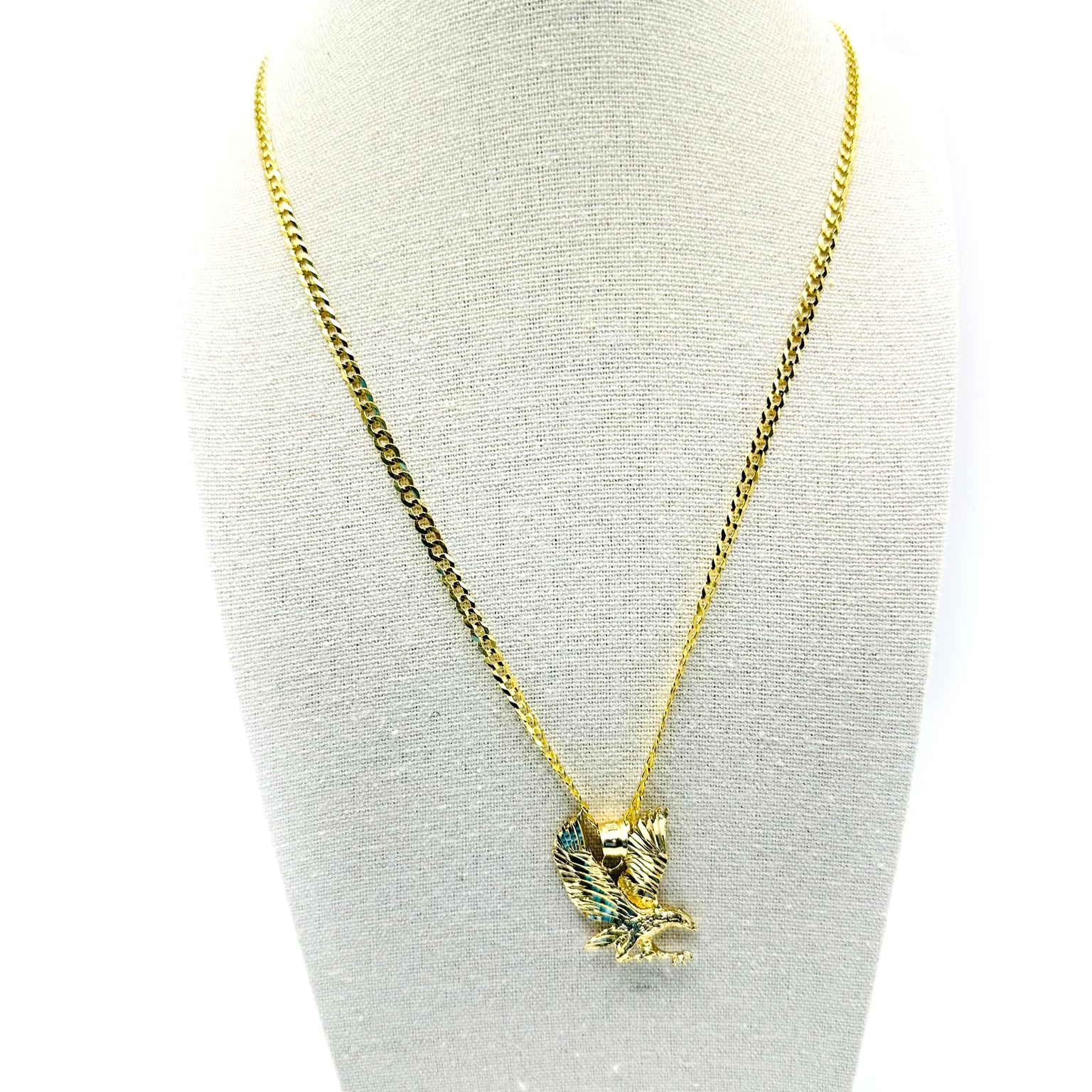 Bright Cut Chain with American Eagle Pendant in 10K Gold