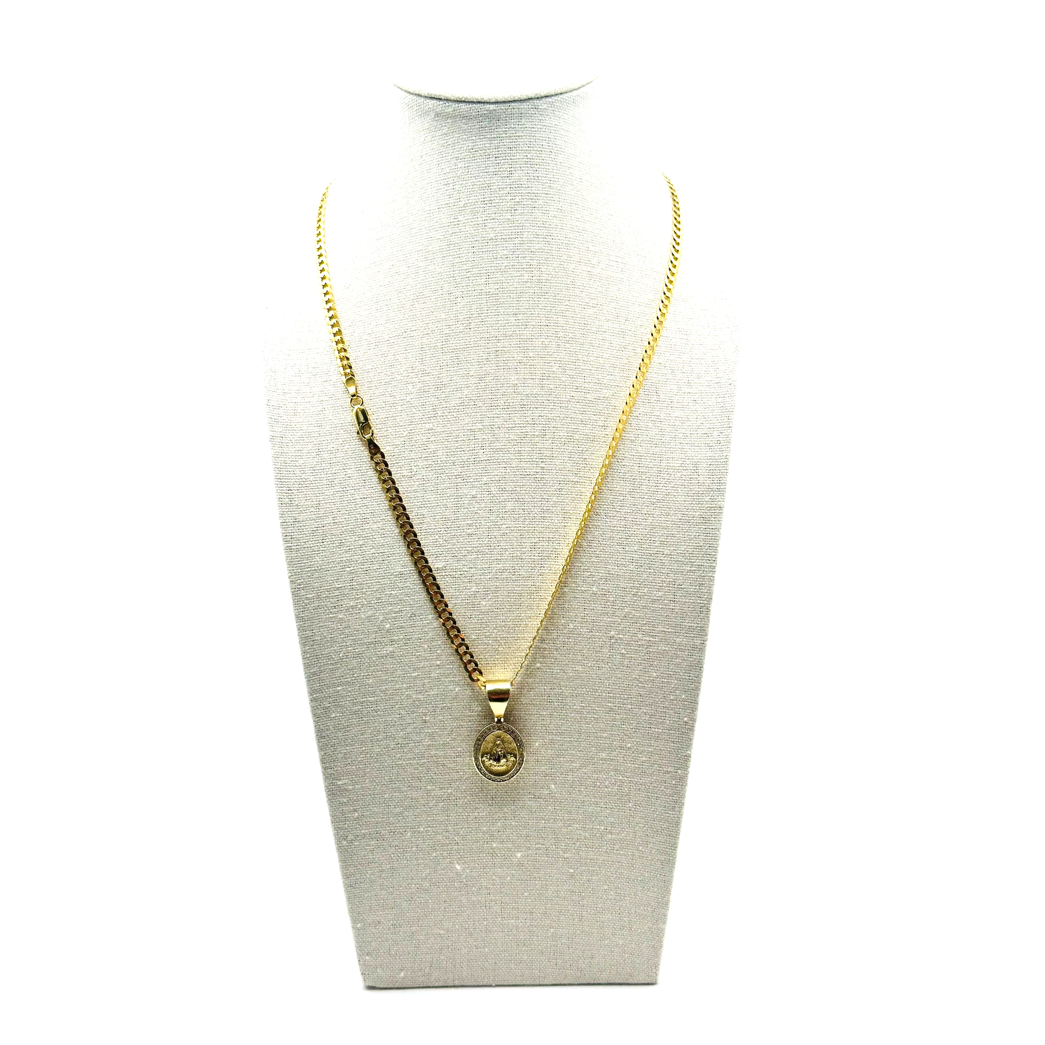 Bright Cut Chain with Charity Virgin Pendant in 10K Gold
