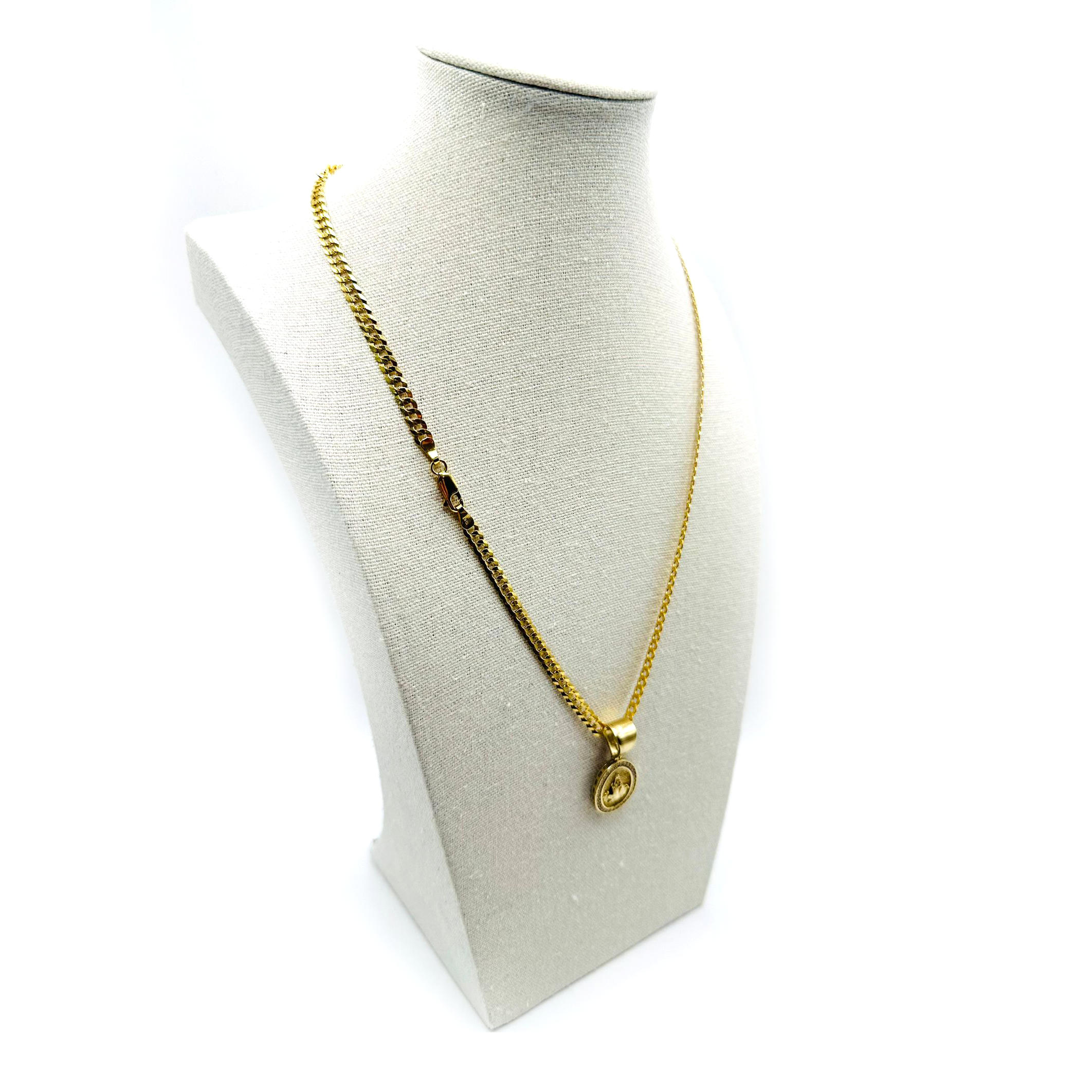 Bright Cut Chain with Charity Virgin Pendant in 10K Gold
