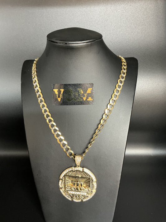 Bright Cut Chain with Stylized Cross Pendant in 10K Gold - No.4