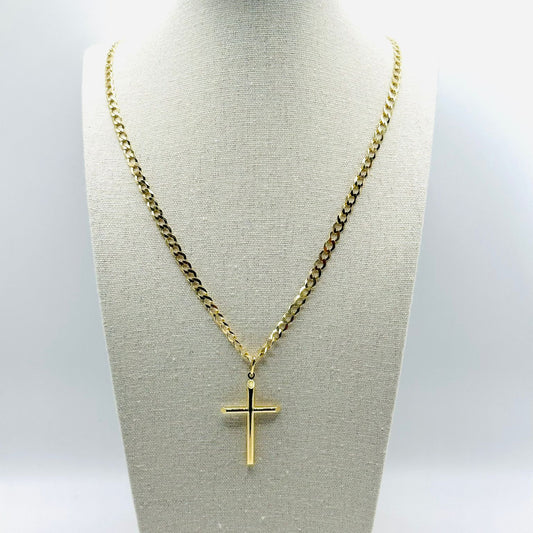 Bright Cut Chain with Stylized Cross Pendant in 10K Gold - No.4