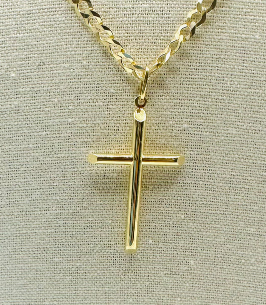 Bright Cut Chain with Stylized Cross Pendant in 10K Gold - No.4
